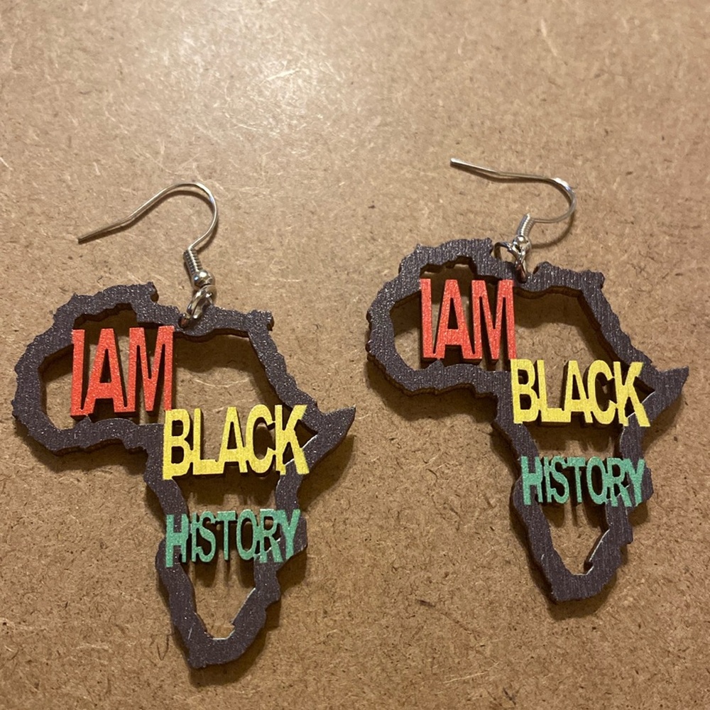 Colorful 'I Am Black History' Africa Map Earrings